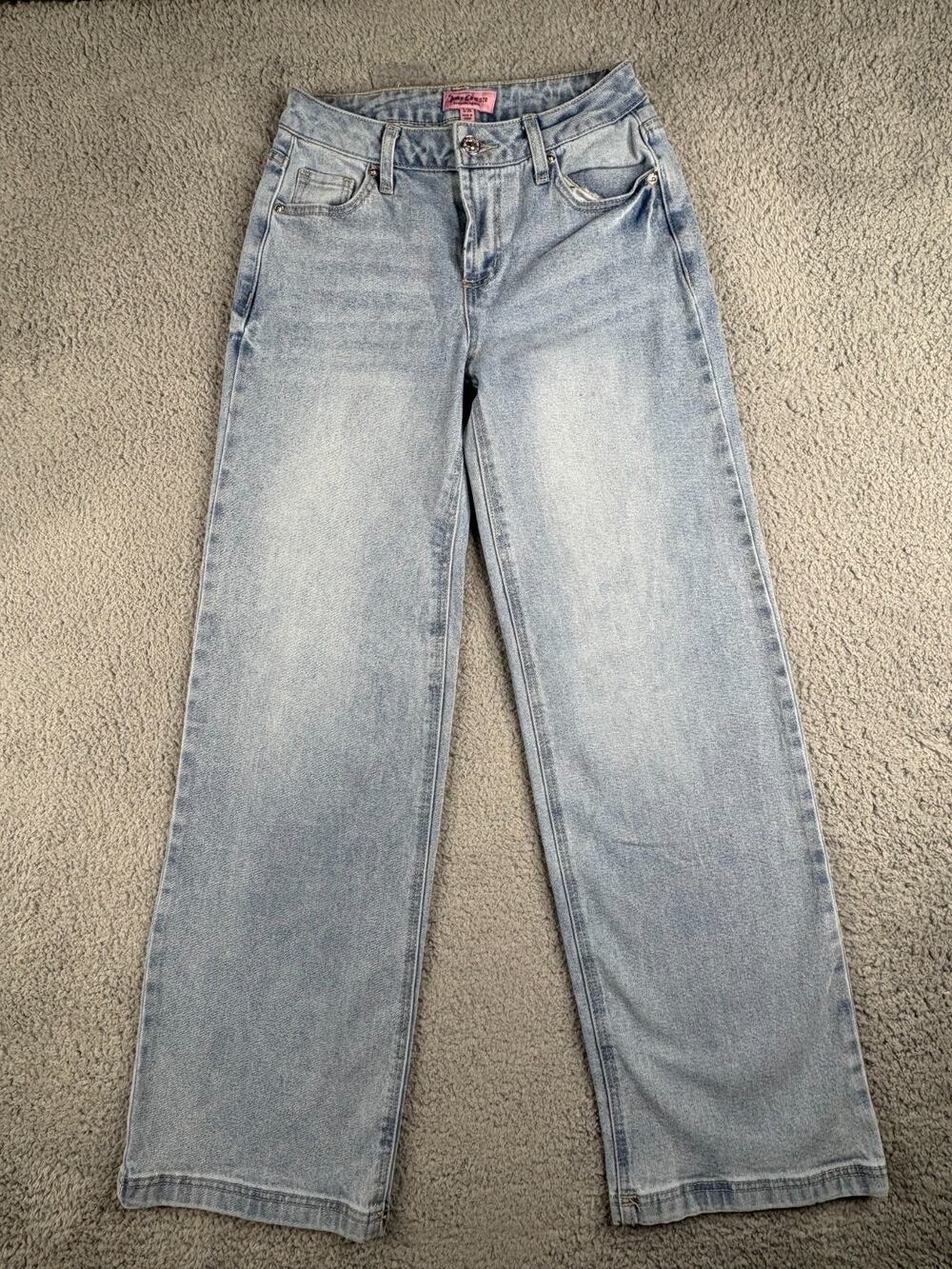 Juicy Couture Wide Leg Jeans Women's SZ 1/25 Blue Denim Rhinestone Spellout